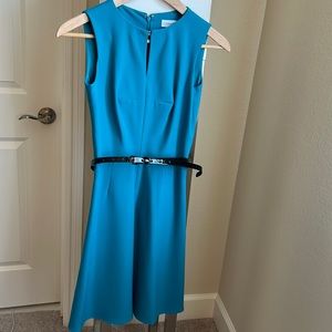 Calvin Klein Tailored Business Dress with Belt Teal Size 0p zero petite NWOT